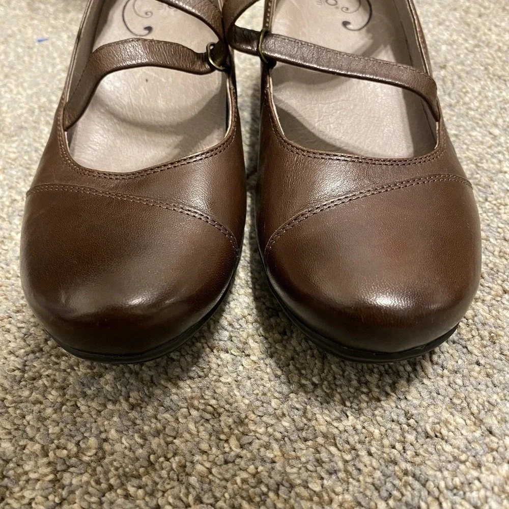 Abeo Mary Jane Pumps 9N EU 39.5 Brown Leather Cross Strap Retro Academia Office